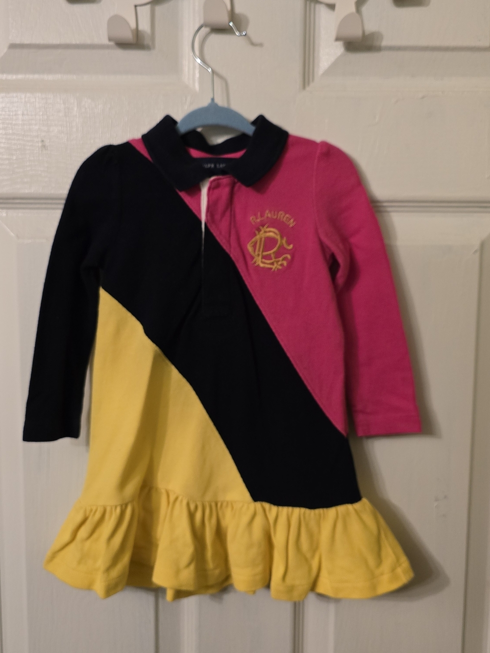 Ralph Lauren Pink, Navy & Yellow Diagonal Colorblock Polo Dress